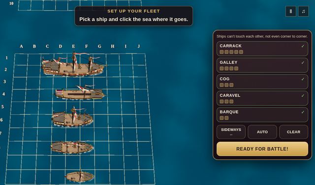 Screenshot of Naval Battle, mid-game.