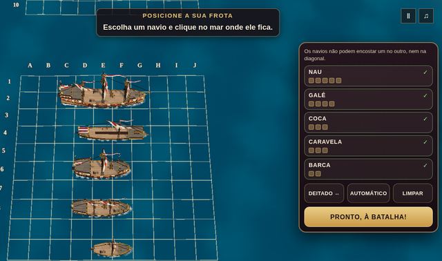 Uma partida de Batalha Naval em andamento, capturada dentro do jogo.