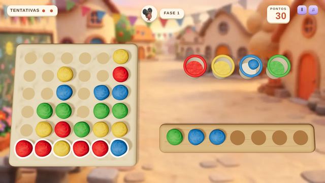 Uma partida de Bolinhas Coloridas da Lia em andamento, capturada dentro do jogo.