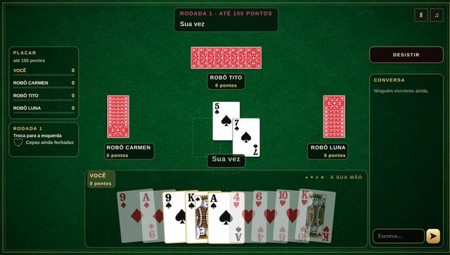 Uma partida de Jogo de Copas em andamento, capturada dentro do jogo.