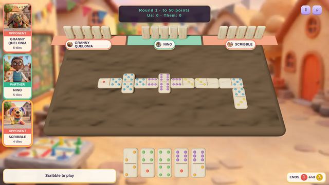 Screenshot of Dominoes at the Square, mid-game.