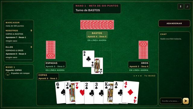 Una partida de Espadas en curso, capturada dentro del juego.