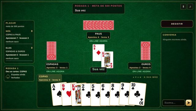 Uma partida de Jogo de Espadas em andamento, capturada dentro do jogo.