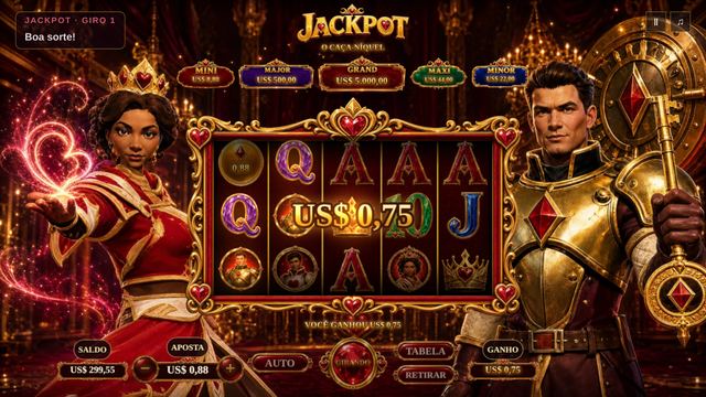 Uma partida de Jackpot, o caça-níquel em andamento, capturada dentro do jogo.