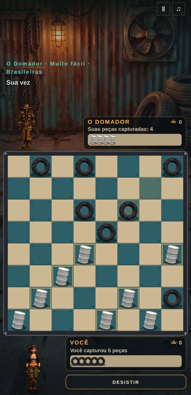 Uma partida de Jogo de Damas em andamento, capturada dentro do jogo.