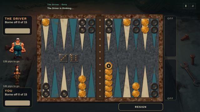 Screenshot of Backgammon, mid-game.