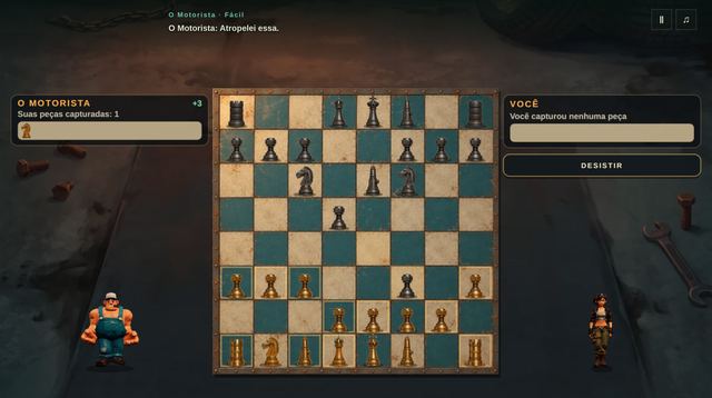 Uma partida de Jogo de Xadrez em andamento, capturada dentro do jogo.