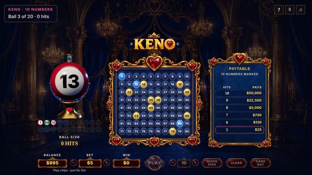 Screenshot of Keno, mid-game.