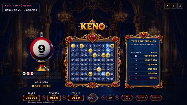 Una partida de Keno en curso, capturada dentro del juego.