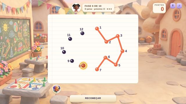 Uma partida de Ligue os Pontos em andamento, capturada dentro do jogo.