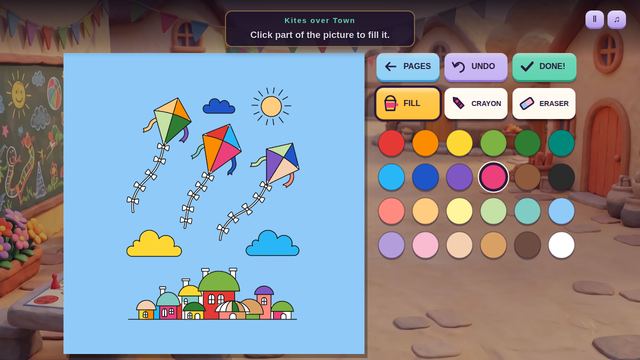 Screenshot of Lia's Coloring Book, mid-game.