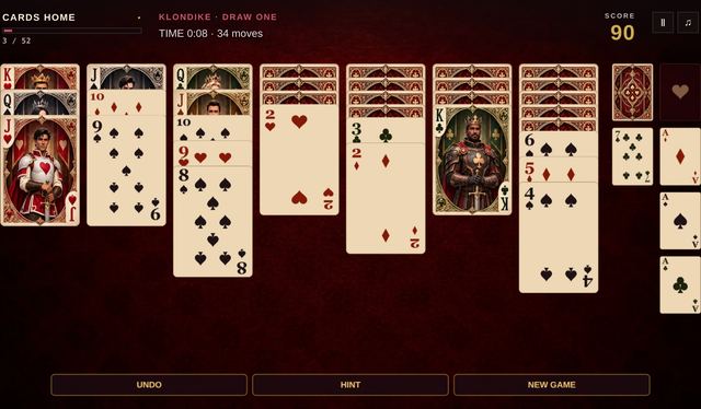 A round of Solitaire in progress, captured inside the game.