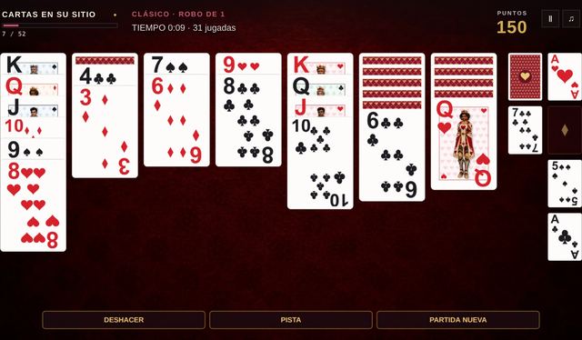 Una partida de Solitario en curso, capturada dentro del juego.
