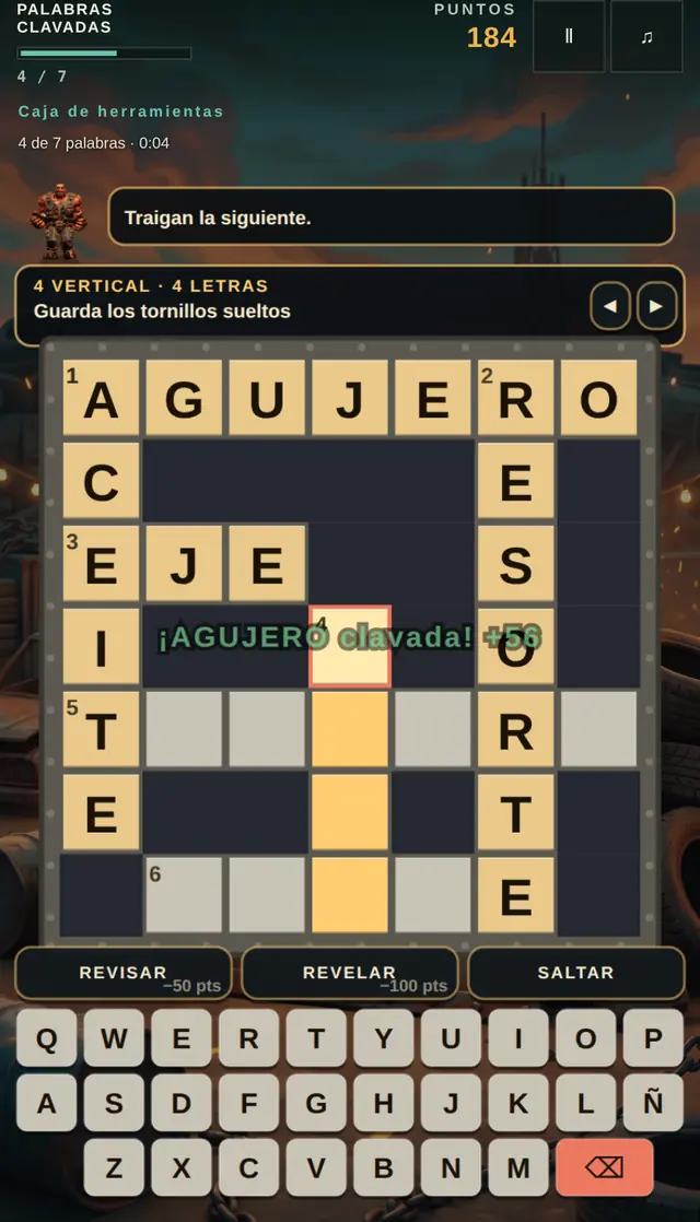 Una partida de Crucigrama de Acero en curso, capturada dentro del juego.