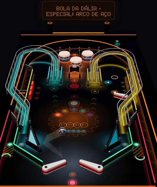 Uma partida de Pinball dos Dragões em andamento, capturada dentro do jogo.