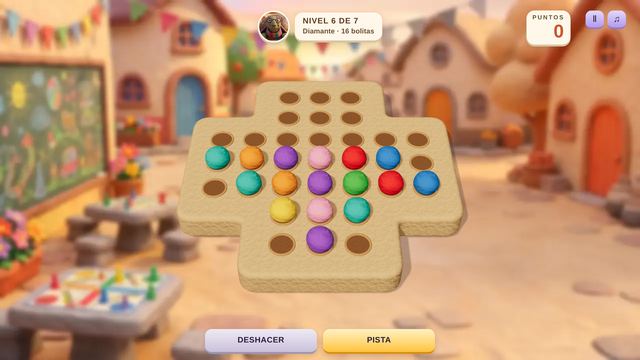 Una partida de Solitario de Bolitas en curso, capturada dentro del juego.
