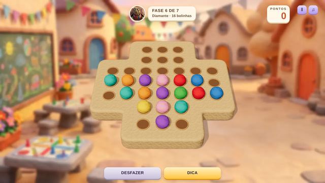 Uma partida de Resta 1 em andamento, capturada dentro do jogo.