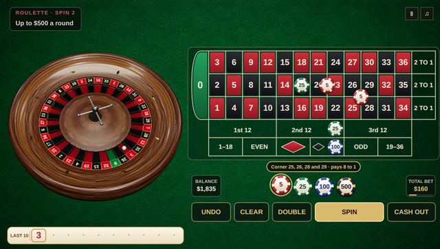 Screenshot of Roulette, mid-game.
