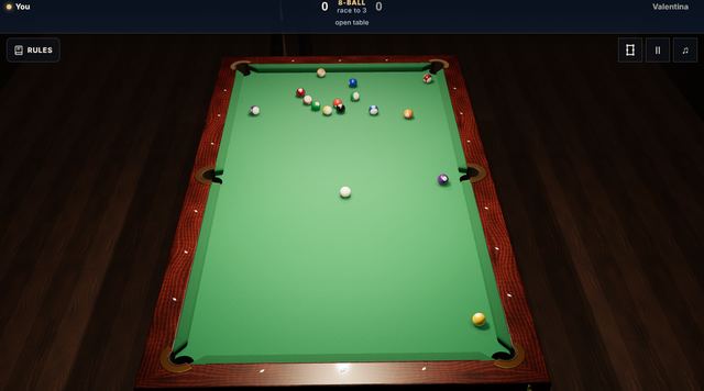 Screenshot of Pool Simulator, mid-game.