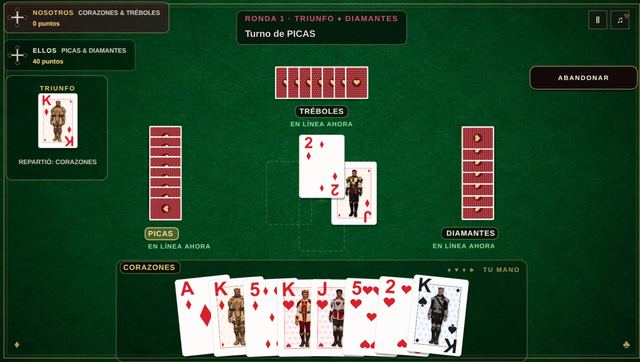 Una partida de Sueca en curso, capturada dentro del juego.