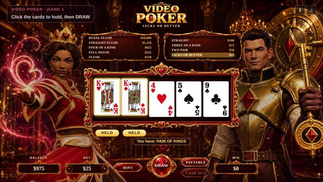 Screenshot of Video Poker, mid-game.