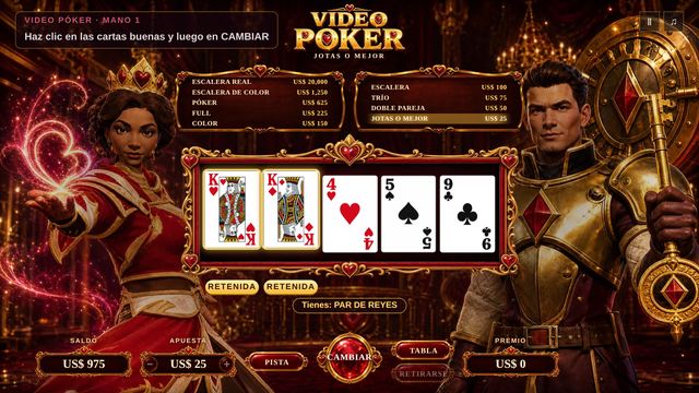 Una partida de Video Póker en curso, capturada dentro del juego.